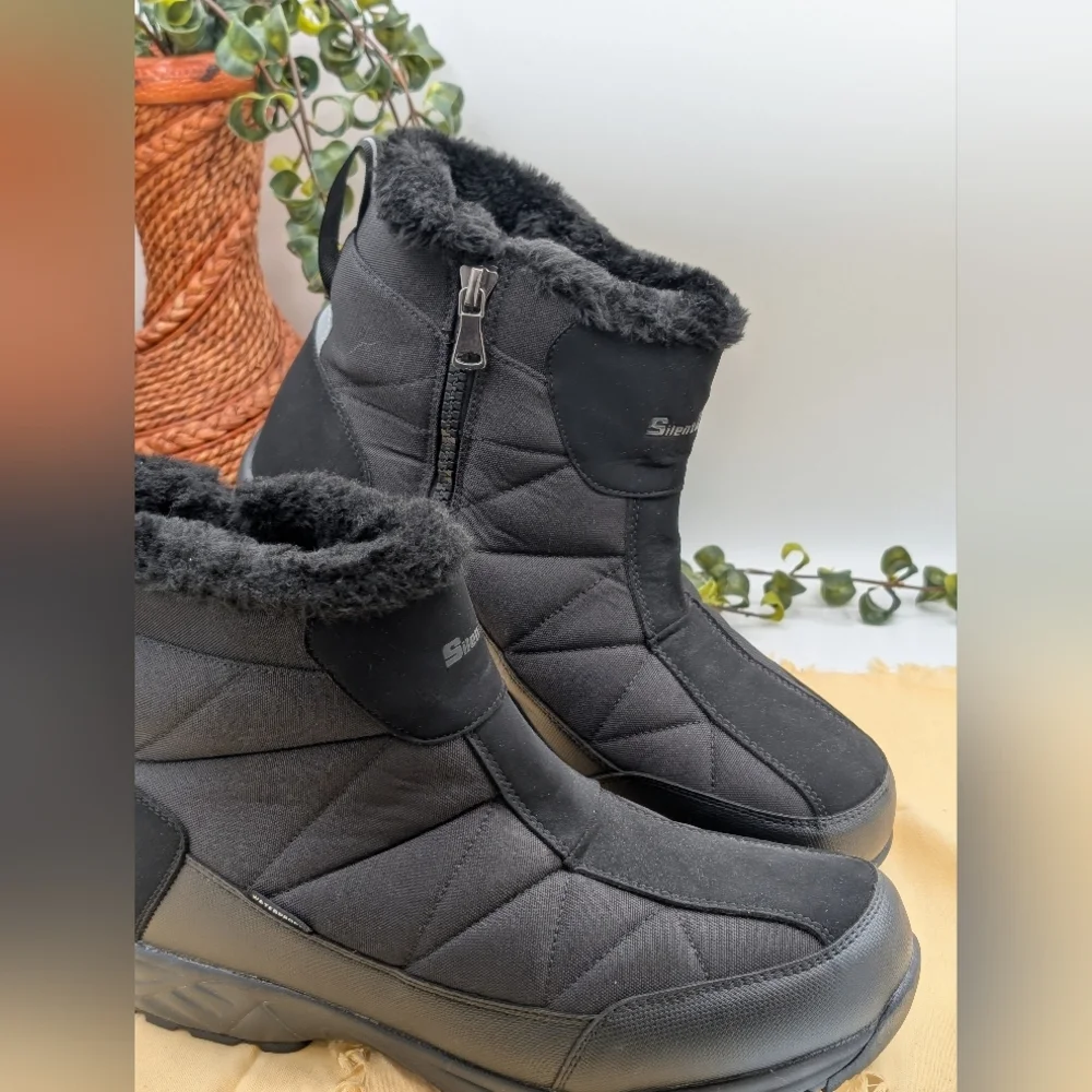SilentCare Black Winter Boots Faux Fur Lined Waterproof Zip Up Size 14 DB2021 (G